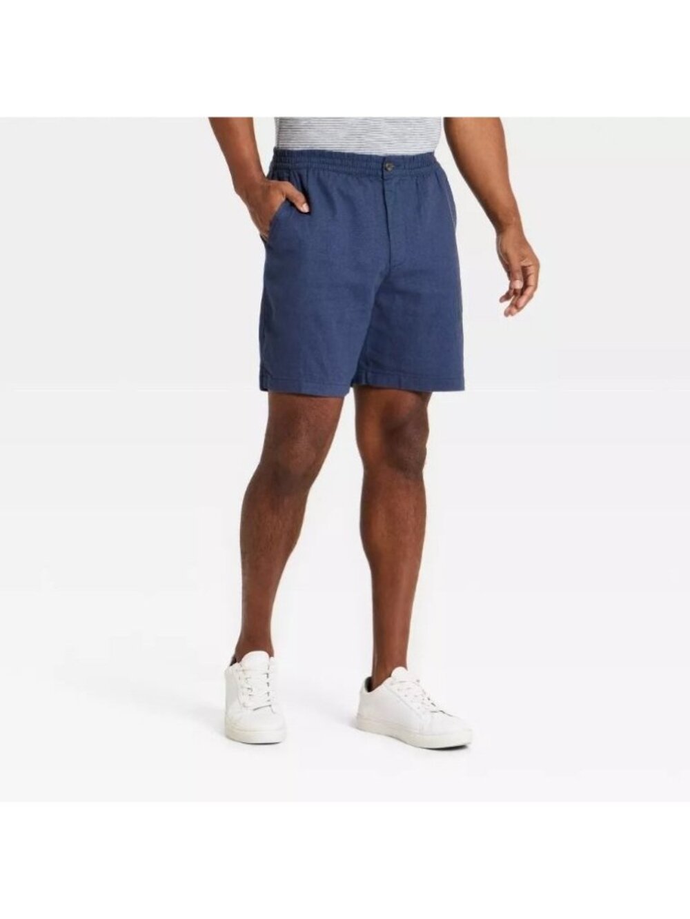 Goodfellow & Co Men's XL Navy Blue 7" Linen Blend Pull-On Shorts Elastic Waist